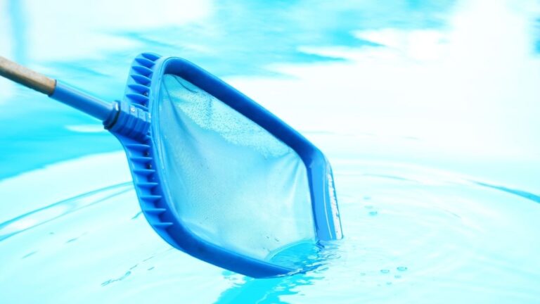 peneira na piscina limpando